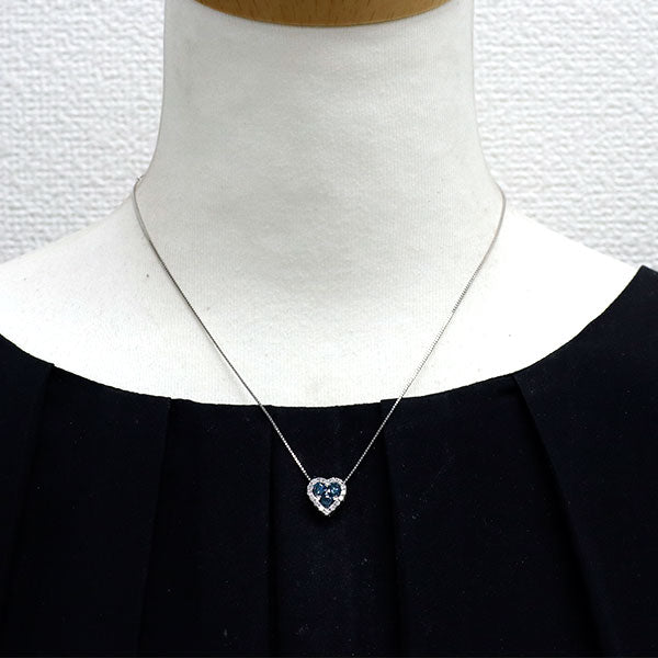 Pt900/ Pt850 トリートブルー/カラーレス ダイヤモンド ペンダントネックレス 0.68ct D0.26ct ハート