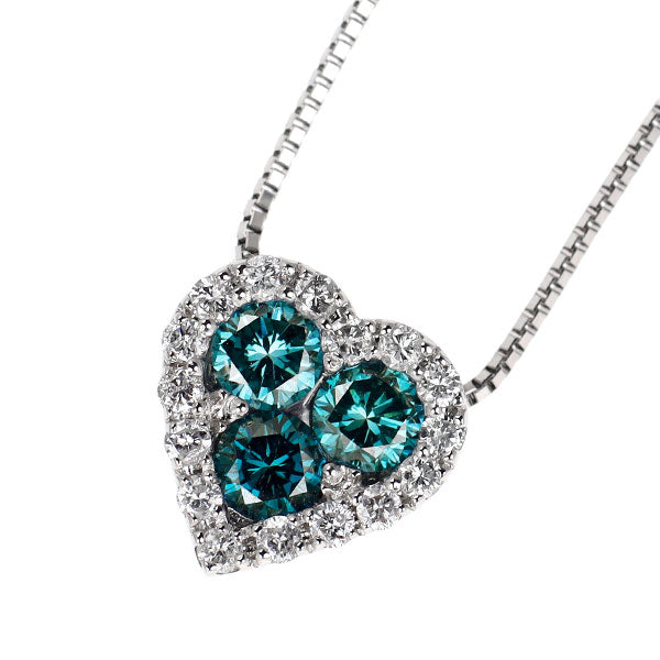 Pt900/ Pt850 トリートブルー/カラーレス ダイヤモンド ペンダントネックレス 0.68ct D0.26ct ハート