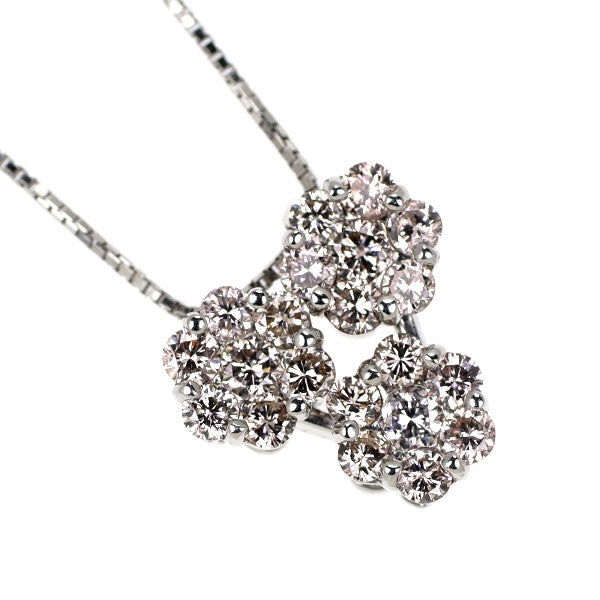 希少 K18WG 天然ピンクダイヤモンド ペンダントネックレス 1.00ct フラワー 2Way