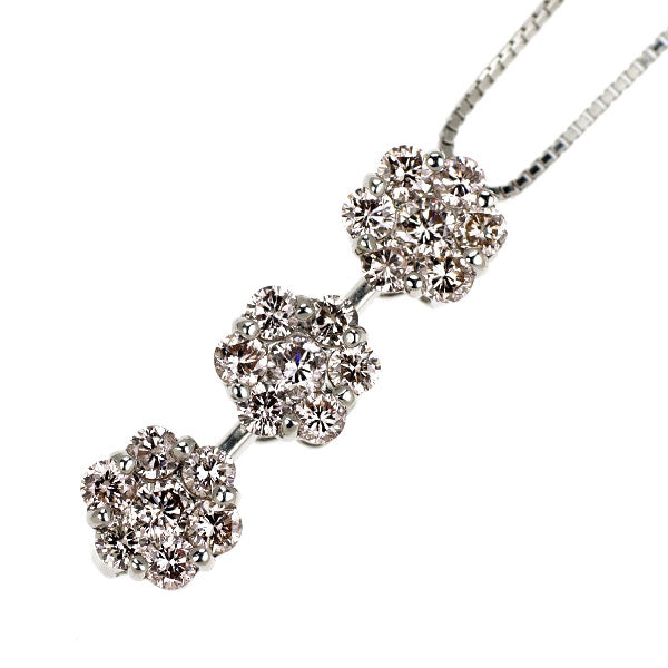 希少 K18WG 天然ピンクダイヤモンド ペンダントネックレス 1.00ct フラワー 2Way