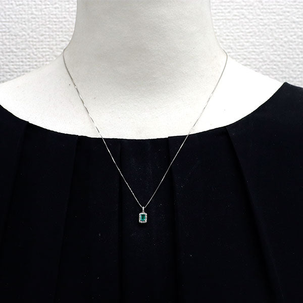 Pt900/ Pt850 エメラルド ダイヤモンド ペンダントネックレス 0.17ct D0.10ct