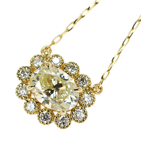 K18YG オーバル ダイヤモンド ペンダントネックレス 1.014ct D0.23ct