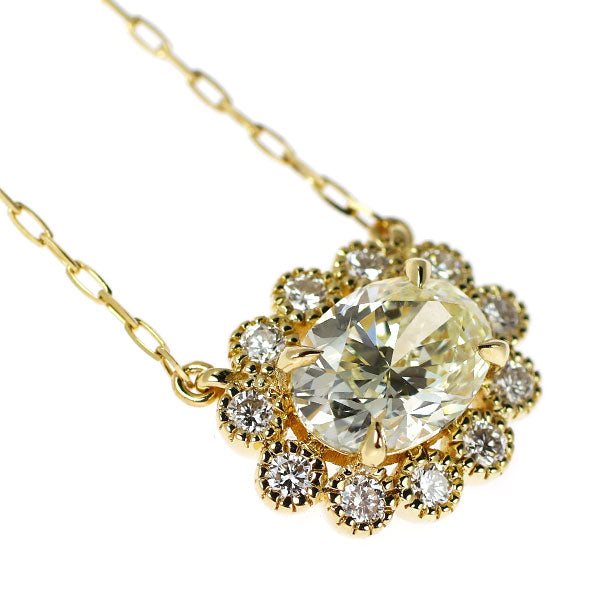 K18YG オーバル ダイヤモンド ペンダントネックレス 1.014ct D0.23ct
