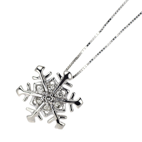 K18WG ダイヤモンド ペンダントネックレス 0.08ct 雪の結晶
