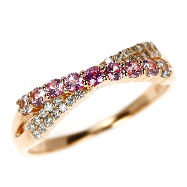 K18PG ピンクサファイア ダイヤモンド リング 0.34ct D0.12ct