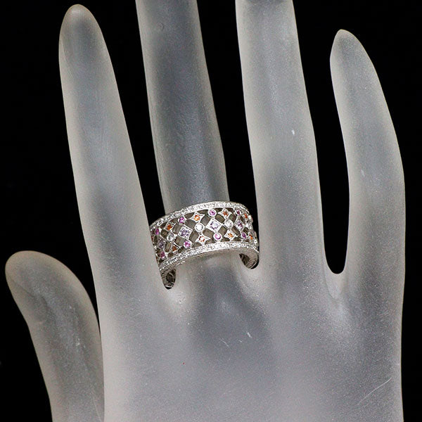 K18WG ピンク/オレンジ サファイア ダイヤモンド リング 0.59ct D0.59ct
