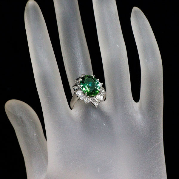 Pt900 グリーン トルマリン ダイヤモンド リング 5.03ct D0.78ct