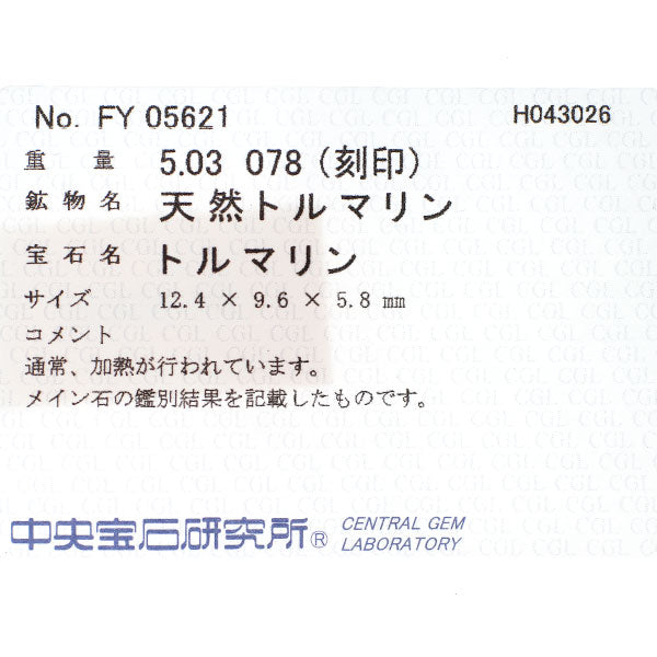Pt900 グリーン トルマリン ダイヤモンド リング 5.03ct D0.78ct