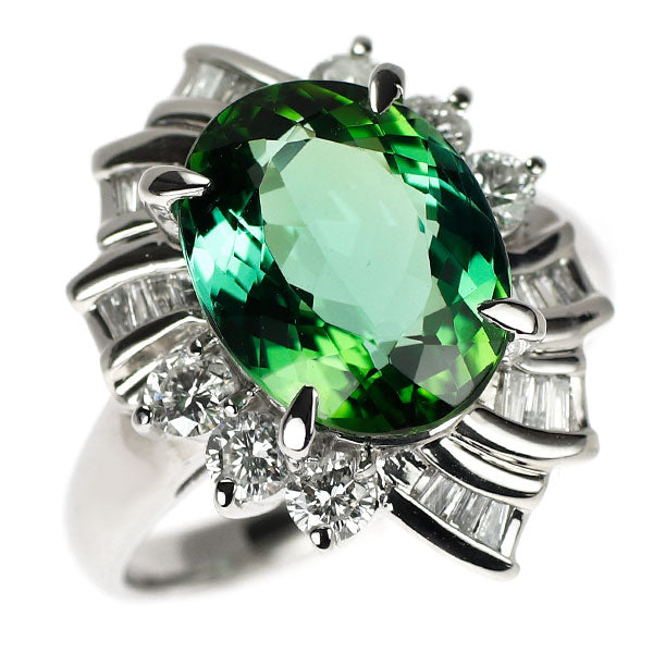 Pt900 グリーン トルマリン ダイヤモンド リング 5.03ct D0.78ct