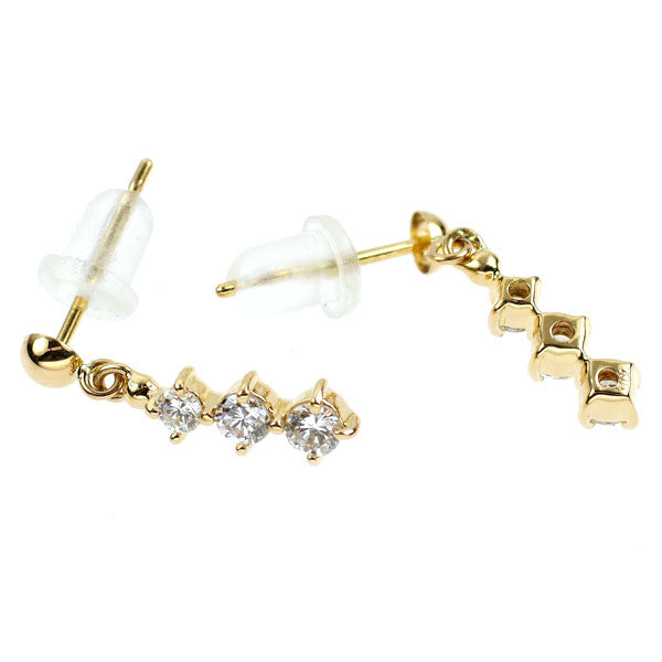 K18YG ダイヤモンド ピアス 0.32ct スリーストーン