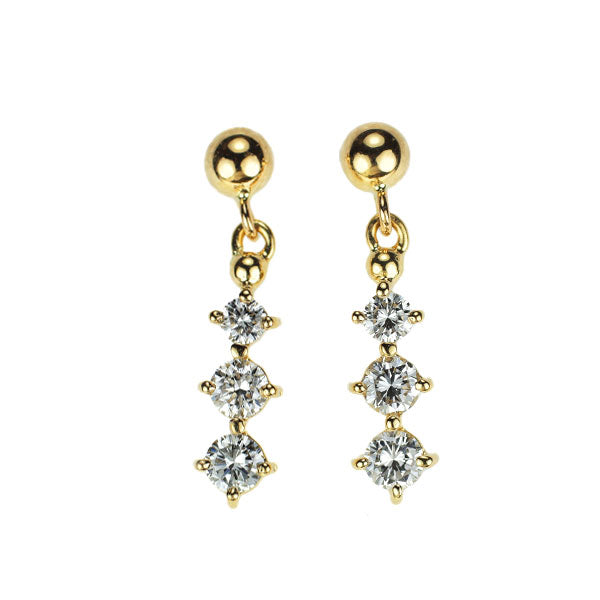 K18YG ダイヤモンド ピアス 0.32ct スリーストーン