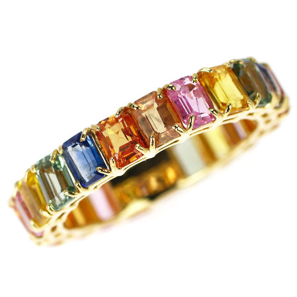 K18YG マルチカラーサファイア リング 5.80ct フルエタニティ