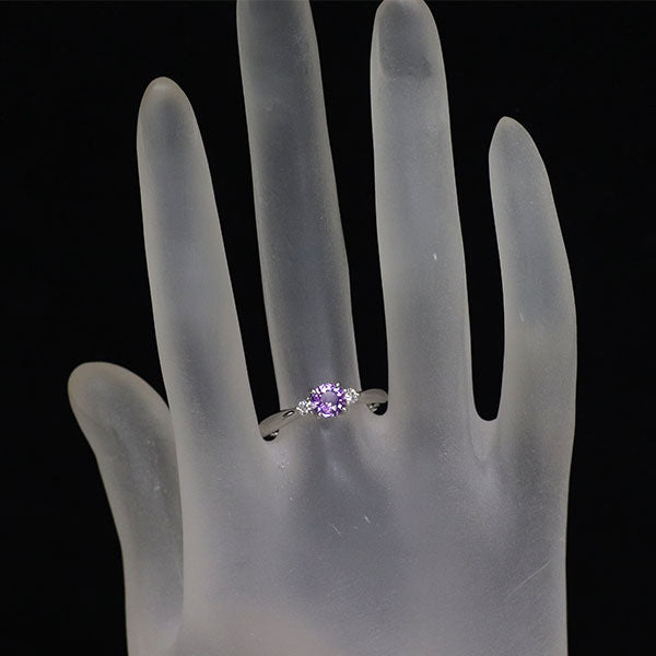 Pt900 パープルサファイア ダイヤモンド リング 0.68ct D0.12ct