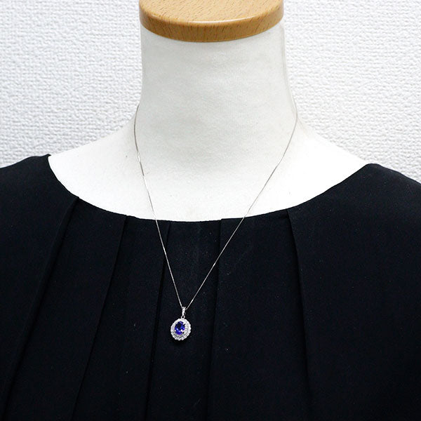 Pt900/ Pt850 サファイア ダイヤモンド ペンダントネックレス 1.12ct D0.58ct