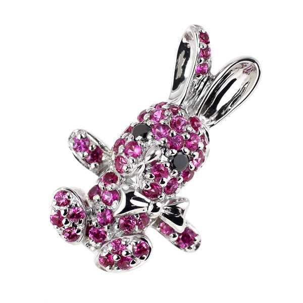 K18WG ピンクサファイア ブラックダイヤモンド ペンダントトップ 0.40ct BD0.02ct うさぎ
