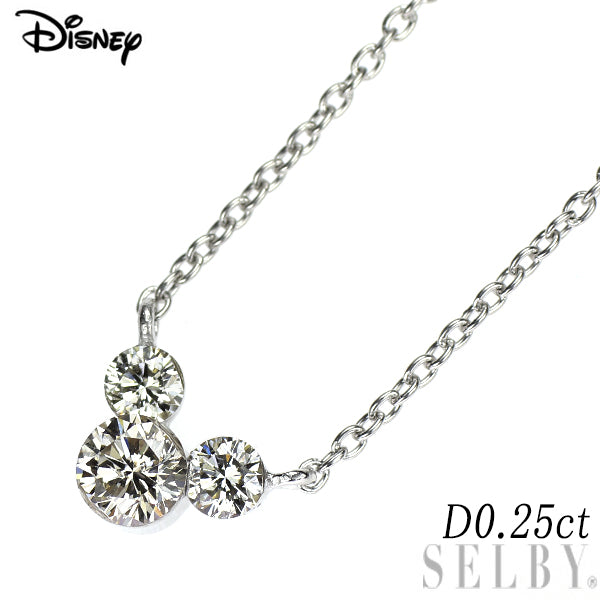 ディズニー K18WG ダイヤモンド ペンダントネックレス 0.25ct ミッキーマウス