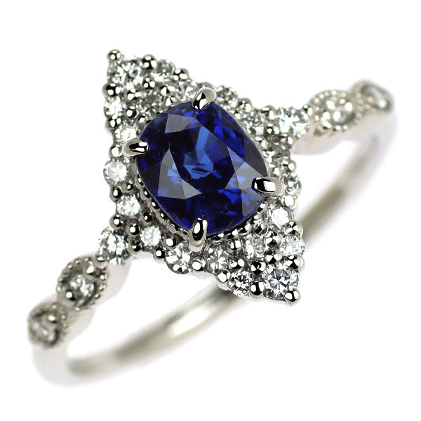 Pt900 カンボジア産 非加熱サファイア ダイヤモンド リング 1.17ct D0.31ct