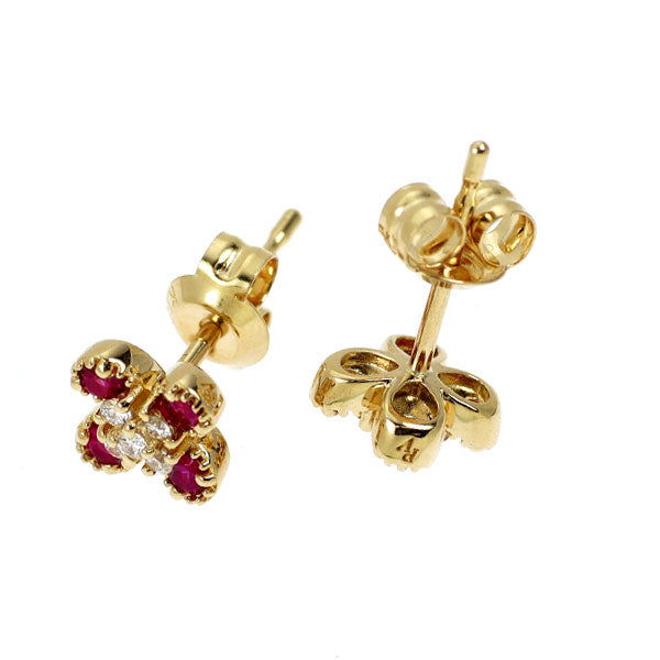 ポンテヴェキオ K18YG ルビー ダイヤモンド ピアス 0.16ct D0.06ct フラワー キャッチ社外