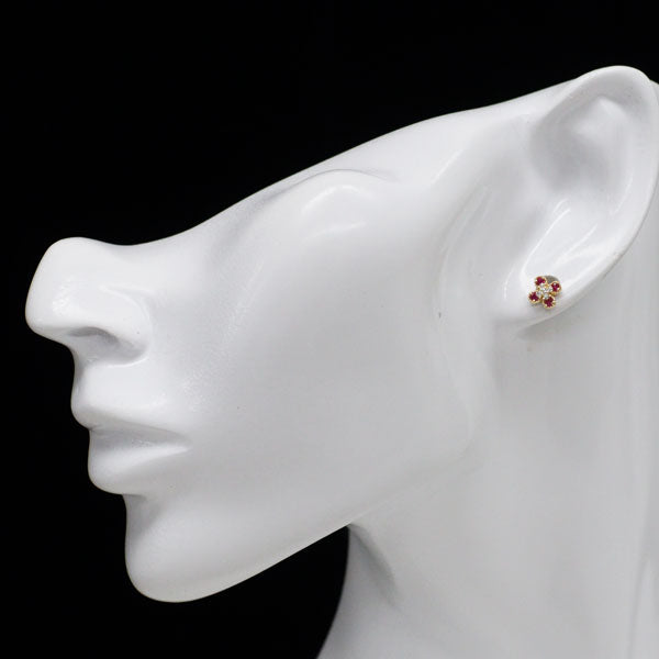 ポンテヴェキオ K18YG ルビー ダイヤモンド ピアス 0.16ct D0.06ct フラワー キャッチ社外