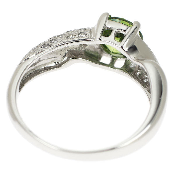 Pt900 オリーブグリーン サファイア ダイヤモンド リング 1.38ct D0.18ct