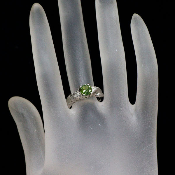 Pt900 オリーブグリーン サファイア ダイヤモンド リング 1.38ct D0.18ct