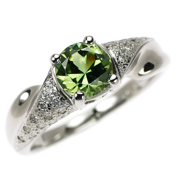 Pt900 オリーブグリーン サファイア ダイヤモンド リング 1.38ct D0.18ct