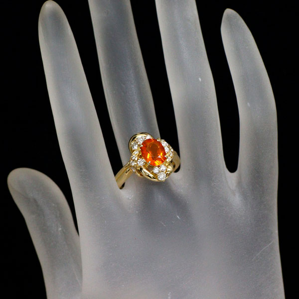 K18YG ファイアーオパール ダイヤモンド リング 1.32ct D0.63ct
