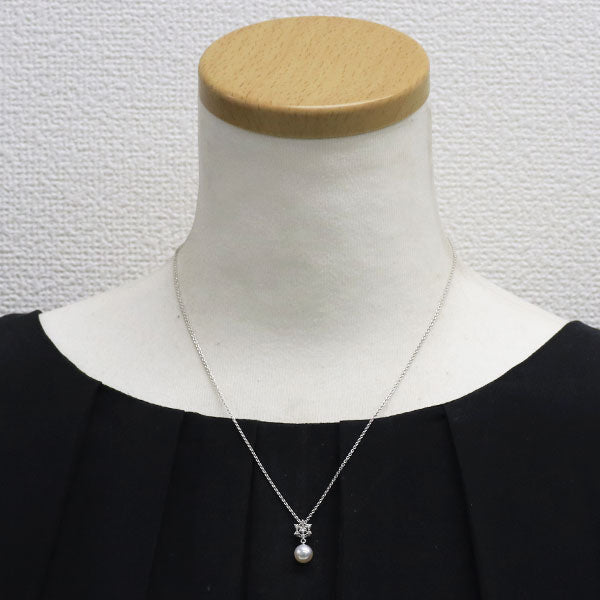 ミキモト K18WG アコヤ真珠 ダイヤモンド ペンダントネックレス 径約 6.7mm