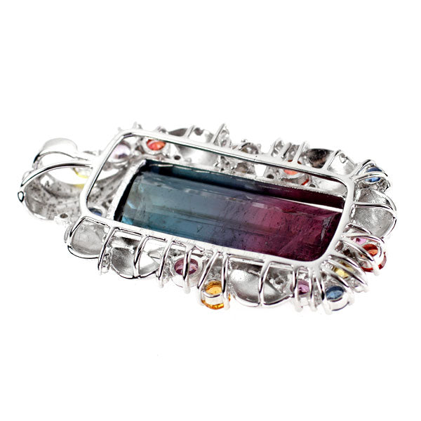 K18WG パーティーカラードトルマリン カラーサファイア ダイヤ ペンダントトップ 18.85ct CS2.55ct D0.25ct