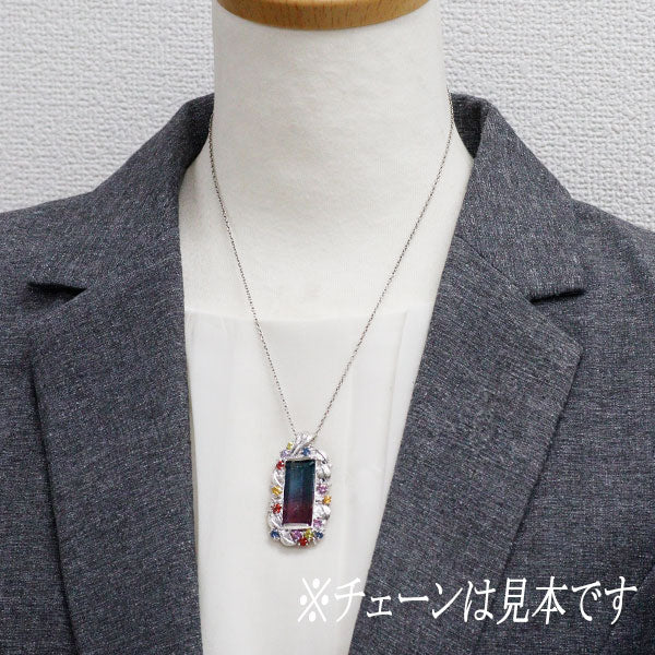 K18WG パーティーカラードトルマリン カラーサファイア ダイヤ ペンダントトップ 18.85ct CS2.55ct D0.25ct