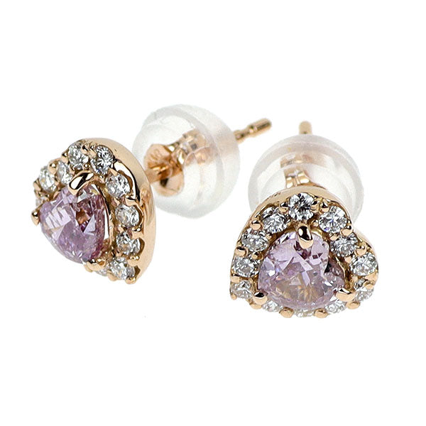 新品 希少 K18PG ハートシェイプ 天然ピンクダイヤモンド ピアス 0.510ct FIPP I1 D0.16ct スタッド【エスコレ】