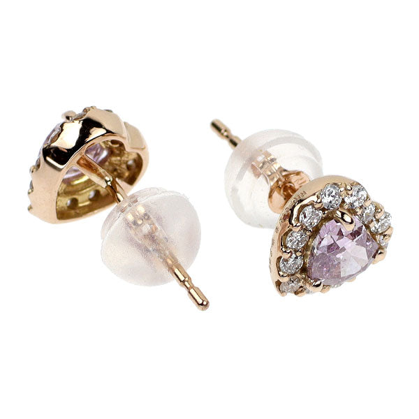 新品 希少 K18PG ハートシェイプ 天然ピンクダイヤモンド ピアス 0.510ct FIPP I1 D0.16ct スタッド【エスコレ】