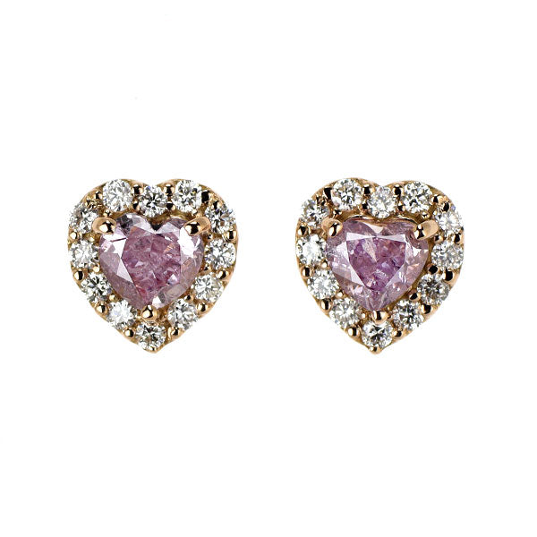 新品 希少 K18PG ハートシェイプ 天然ピンクダイヤモンド ピアス 0.510ct FIPP I1 D0.16ct スタッド【エスコレ】