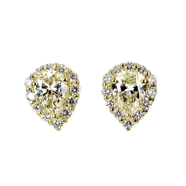 新品 K18YG ペアシェイプ ダイヤモンド ピアス 0.639ct J/K VS2/SI1 D0.18ct スタッド【エスコレ】