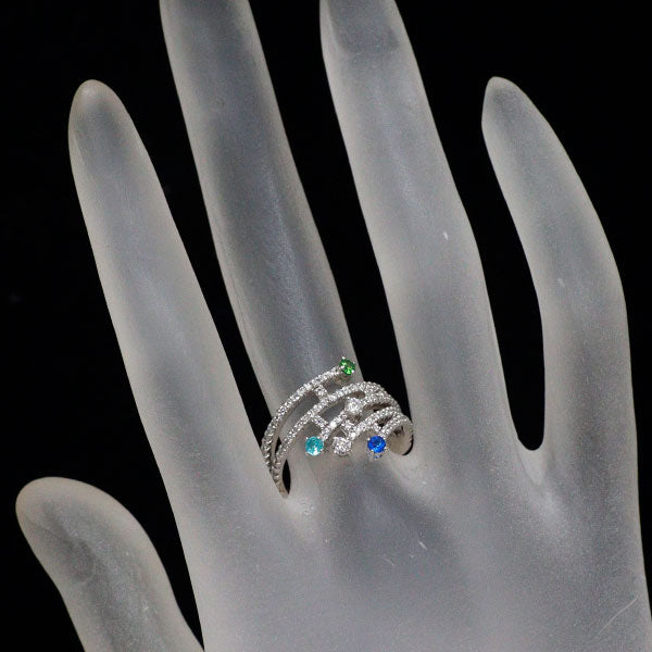 希少 K18WG パライバトルマリン カラーストーン ダイヤモンド リング 0.04ct CS0.10ct D0.56ct