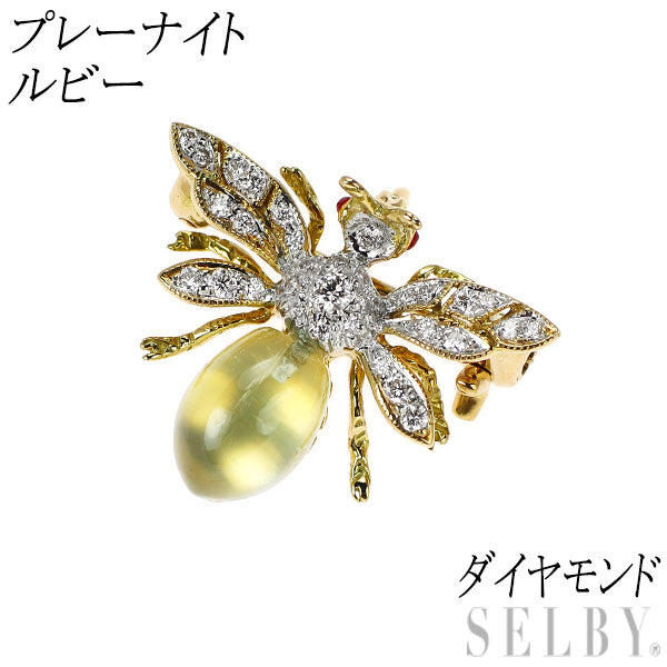 K18YG/WG プレーナイト ルビー ダイヤモンド ブローチ兼ペンダントトップ 昆虫