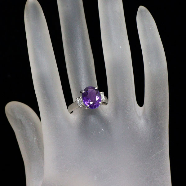 Pt900 パープルサファイア ダイヤモンド リング 4.71ct D0.24ct