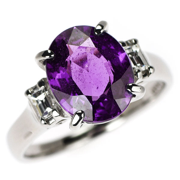 Pt900 パープルサファイア ダイヤモンド リング 4.71ct D0.24ct