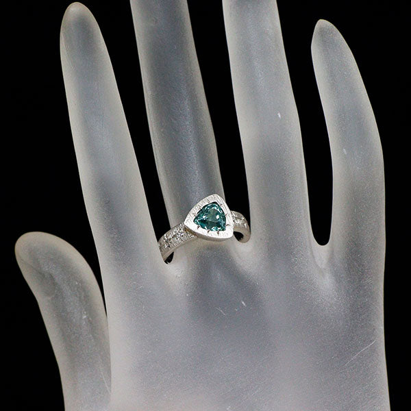 Pt900 ブルーグリーントルマリン ダイヤモンド リング 1.30ct D0.07ct