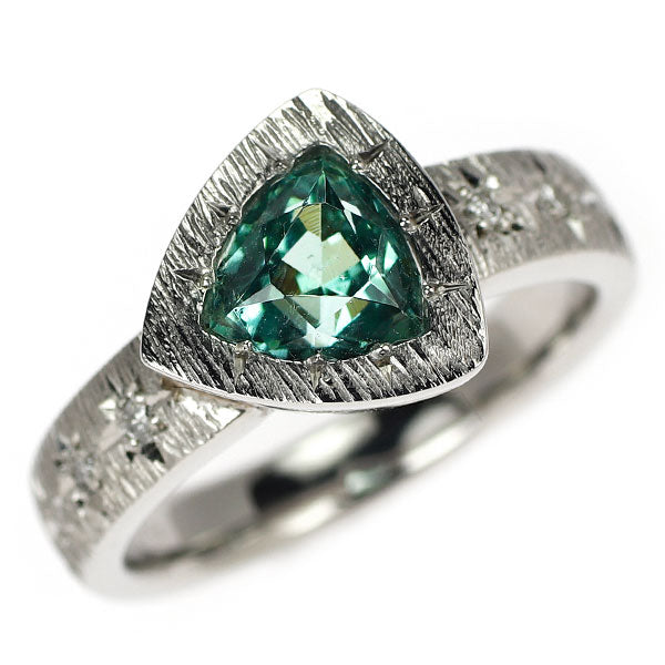 Pt900 ブルーグリーントルマリン ダイヤモンド リング 1.30ct D0.07ct