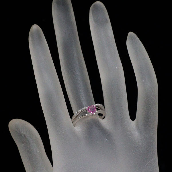 K18WG ハートシェイプ ピンクサファイア ダイヤモンド リング 0.595ct D0.03ct