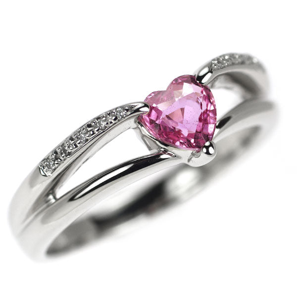 K18WG ハートシェイプ ピンクサファイア ダイヤモンド リング 0.595ct D0.03ct