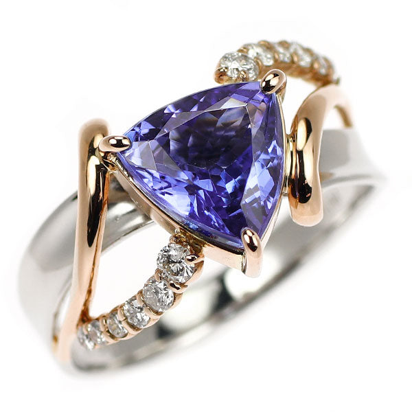 K18PG/ Pt900 タンザナイト ダイヤモンド リング 1.62ct D0.15ct