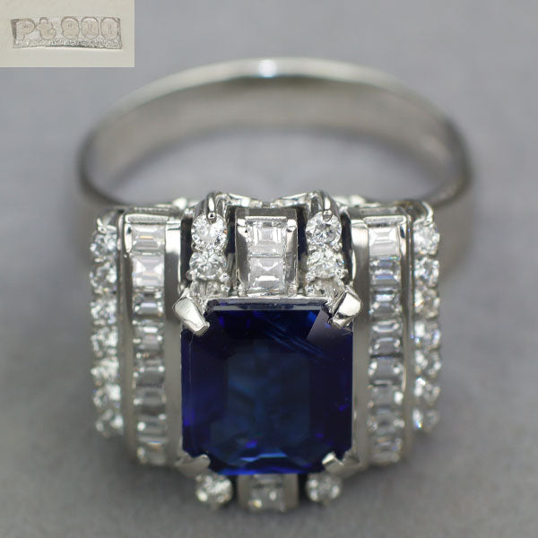 Pt900 サファイア ダイヤモンド リング 3.258ct D1.41ct