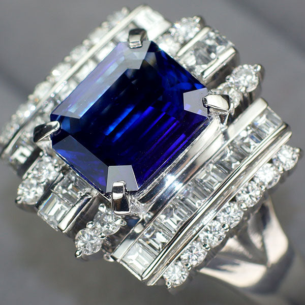 Pt900 サファイア ダイヤモンド リング 3.258ct D1.41ct