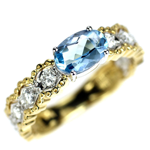 K18YG/WG アクアマリン ダイヤモンド リング 0.78ct D0.22ct
