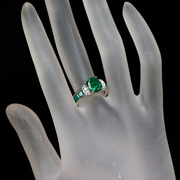 クレサンベール/京セラ K18WG 再結晶 エメラルド ダイヤモンド リング 2.30ct D0.12ct