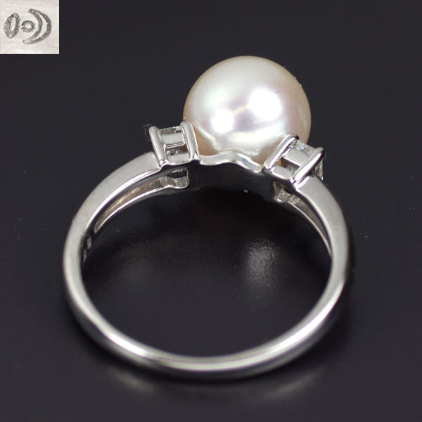 田崎真珠 Pt900 アコヤ真珠 ダイヤモンド リング 径約9.0mm D0.28ct