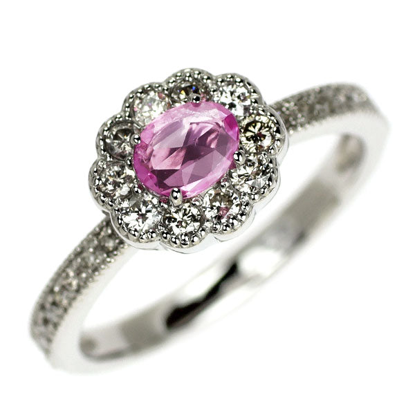 Pt950 パパラチアサファイア ダイヤモンド リング 0.31ct D0.34ct