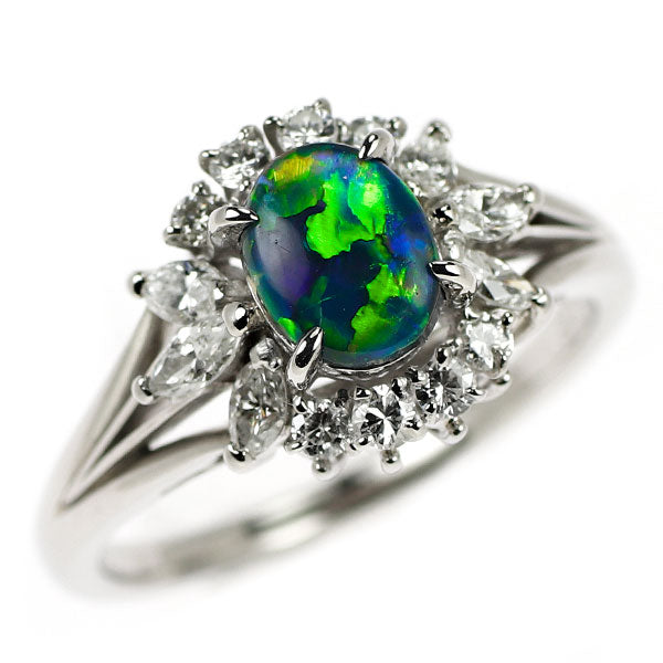 Pt900 ブラックオパール ダイヤモンド リング 0.46ct D0.40ct